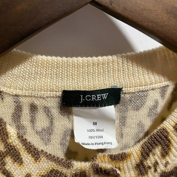 Vintage J. Crew Heritage Animal Leopard Pr. Wool 3/4 Sleeve Sweater Cardigan S/M - Picture 5 of 6